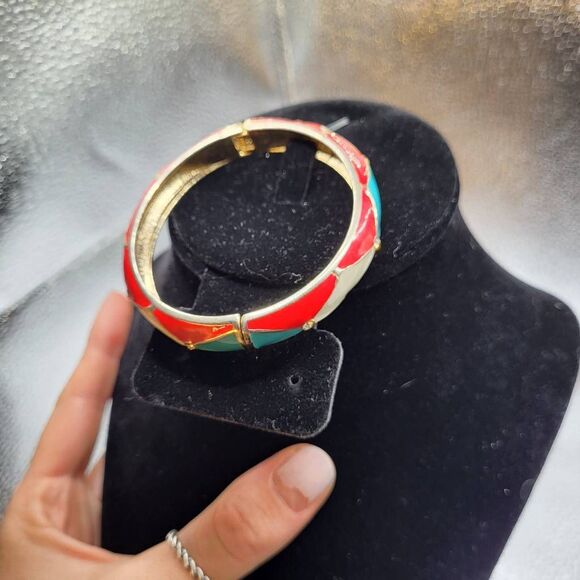 Vintage 80s Hinged Harlequin Bracelet - Picture 2 of 5